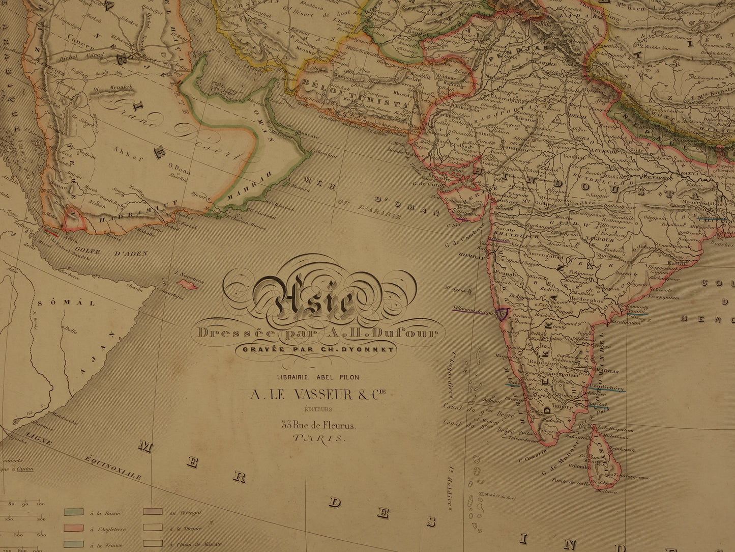 Antieke kaart van Azië uit 1886 Grote oude landkaart Azië continent Originele vintage kaarten