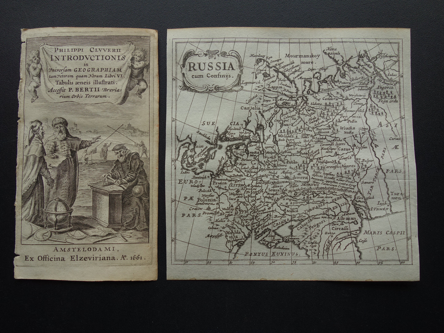 360+ jaar oude kaart van Rusland 1661 originele antieke landkaart zeer klein formaat Oekraïne Kaukasus