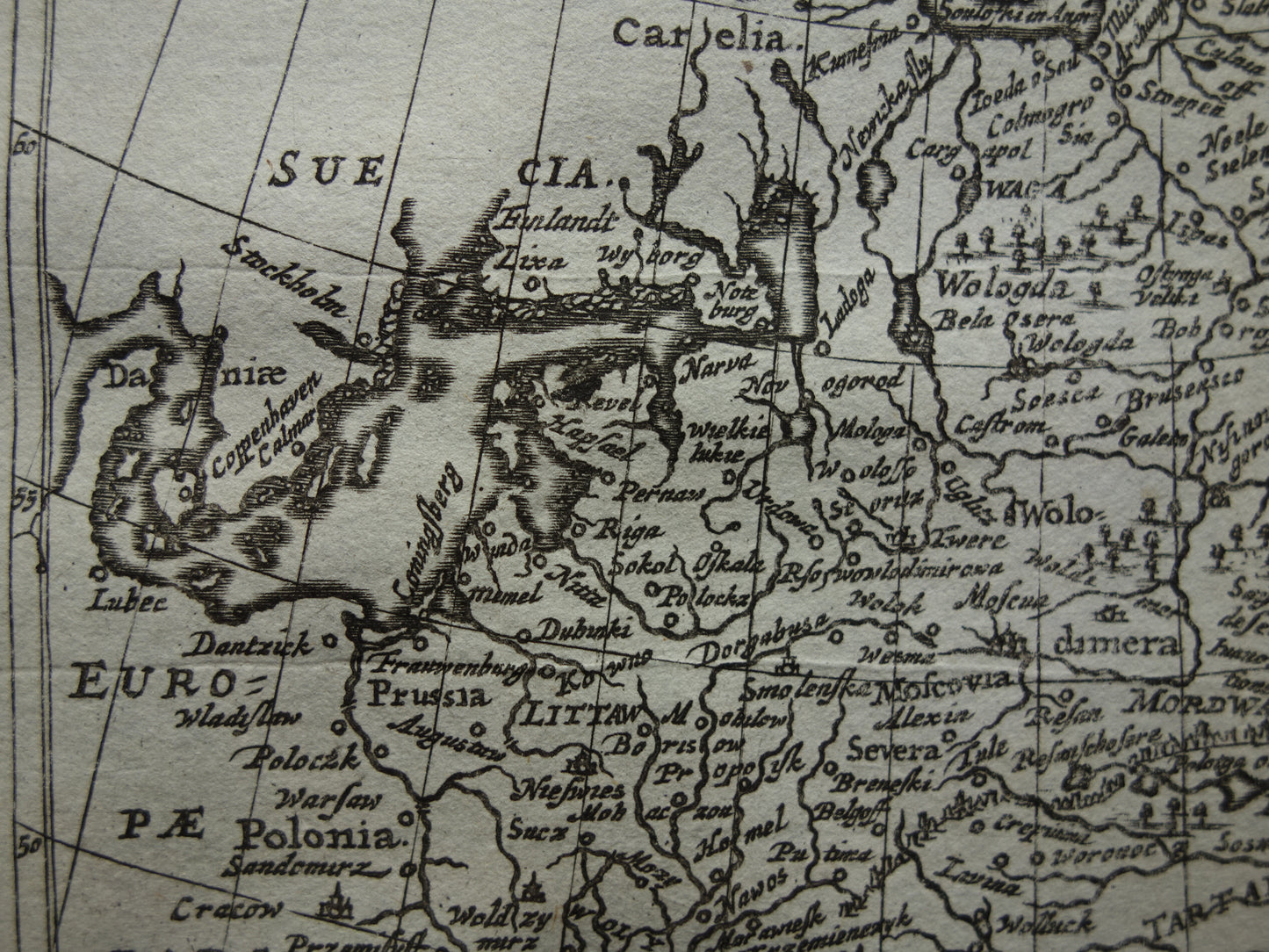 360+ jaar oude kaart van Rusland 1661 originele antieke Nederlandse landkaart zeer klein formaat Oekraïne Kaukasus