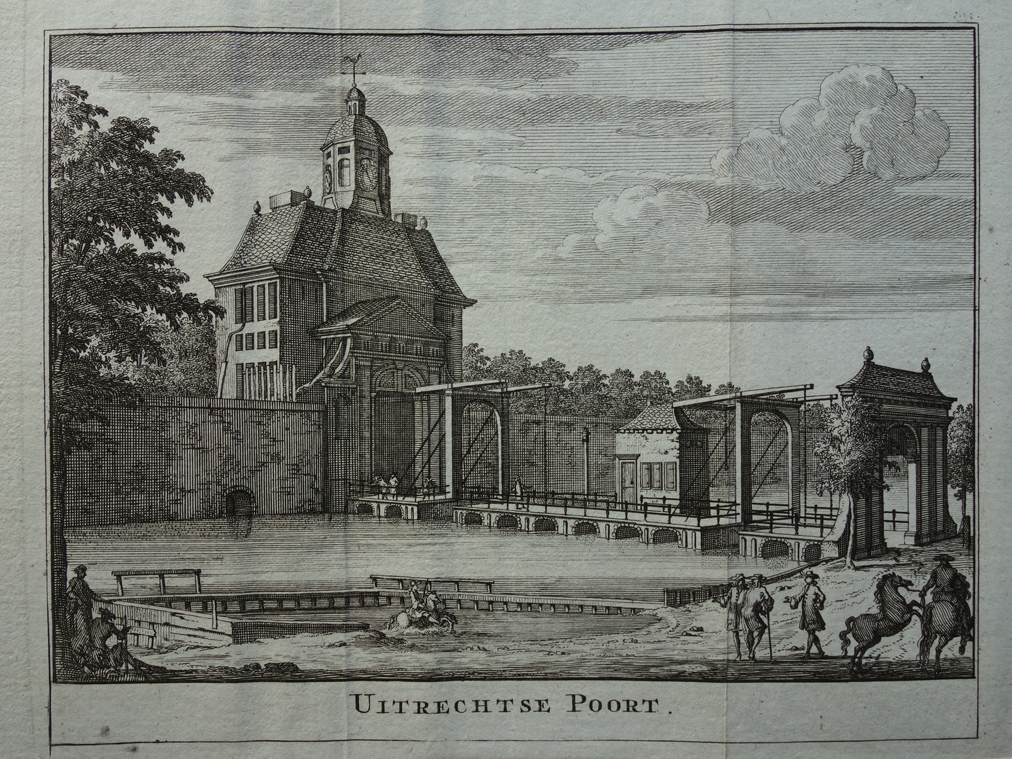 Oude prent van de Utrechtsepoort in Amsterdam Originele antieke gravure Utrechtse Poort Frederiksplein Historisch stadsgezicht Vintage Print