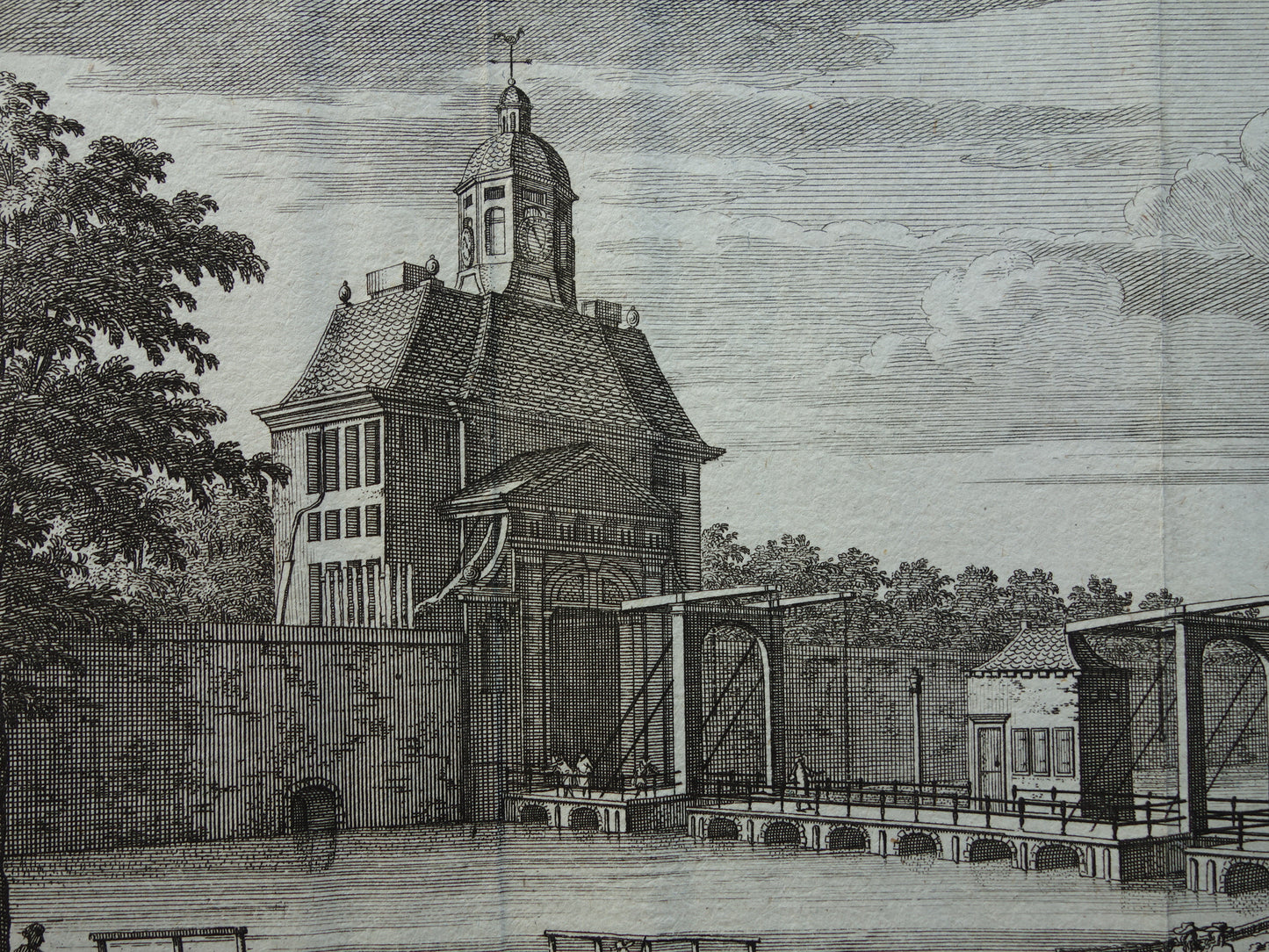 Oude prent van de Utrechtsepoort in Amsterdam Originele antieke gravure Utrechtse Poort Frederiksplein Historisch stadsgezicht Vintage Print