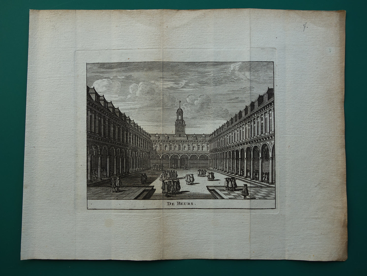 Oude prent Beurs van Hendrick de Keyser Amsterdam Originele antieke gravure Rokin Dam Historisch stadsgezicht Vintage Print