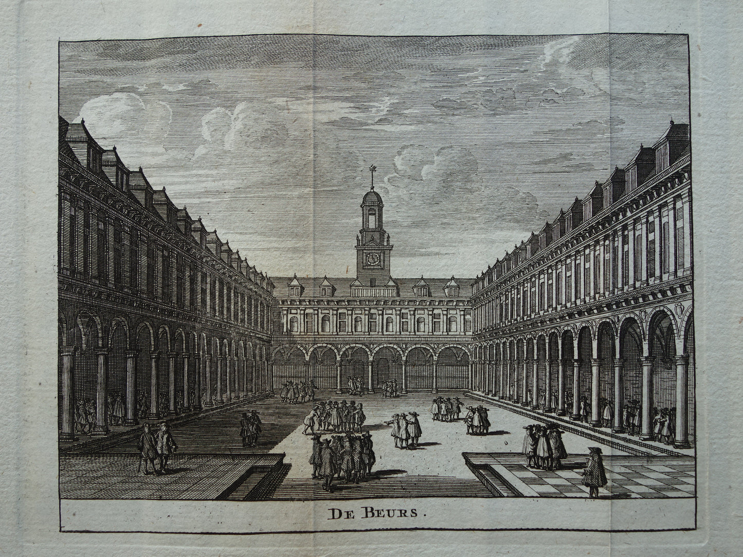 Oude prent Beurs van Hendrick de Keyser Amsterdam Originele antieke gravure Rokin Dam Historisch stadsgezicht Vintage Print