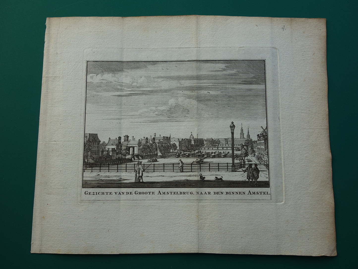 Amstel rivier Hogesluis Oude prent Amsterdam Originele antieke gravure Magere Brug Amstelsluis Historisch stadsgezicht Vintage Print