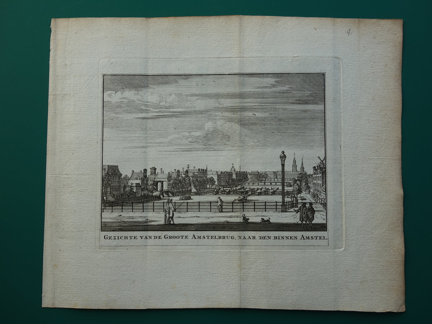 Amstel rivier Hogesluis Oude prent Amsterdam Originele antieke gravure Magere Brug Amstelsluis Historisch stadsgezicht Vintage Print