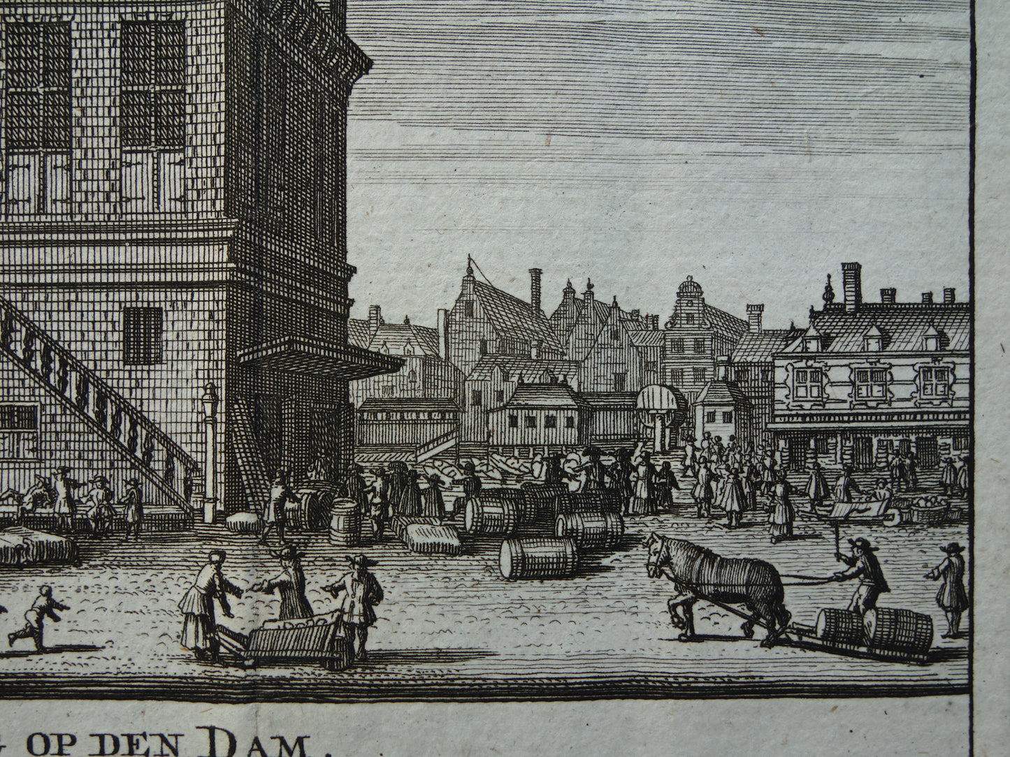 De Waag op de Dam Oude prent Amsterdam Originele antieke gravure Damplein Historisch stadsgezicht Vintage Print