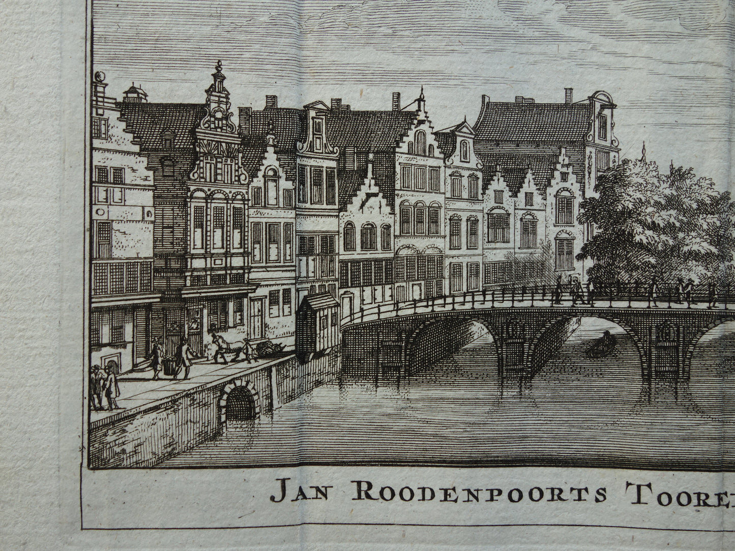 Oude prent van Amsterdam Jan Roodenpoortstoren Originele antieke gravure hoek Singel en Torensteeg Torensluis Amsterdam Vintage Print