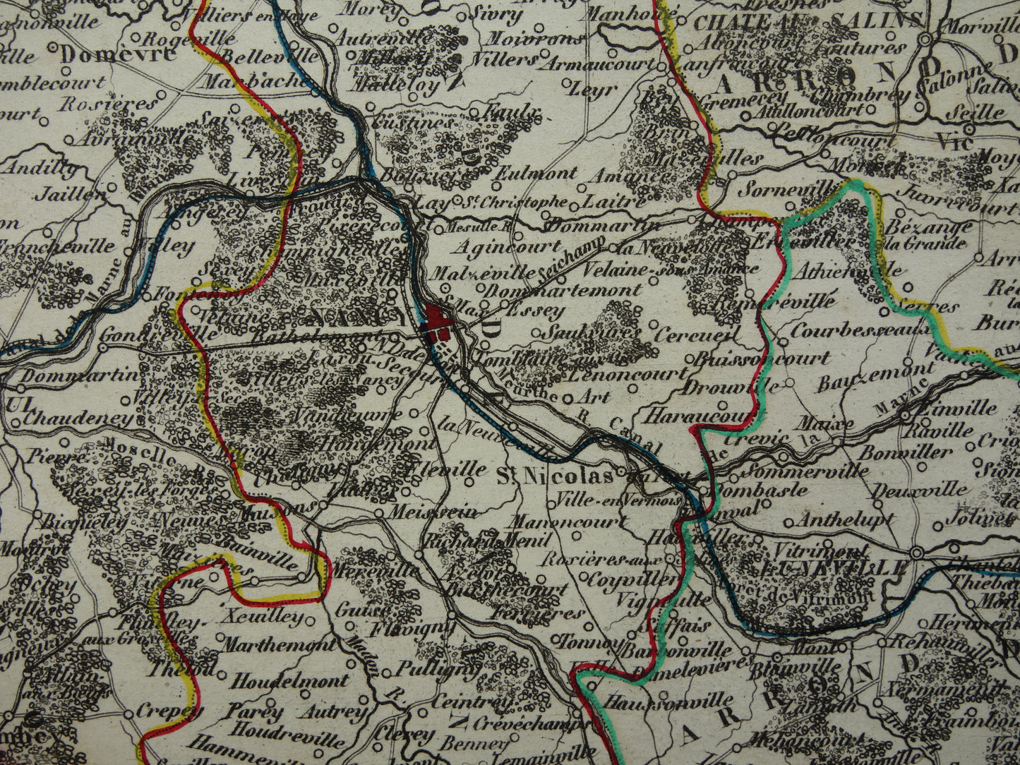 Oude kaart van Meurthe departement in Frankrijk uit 1851 originele antieke landkaart Nancy Lunéville Pont-à-Mousson historische kaarten