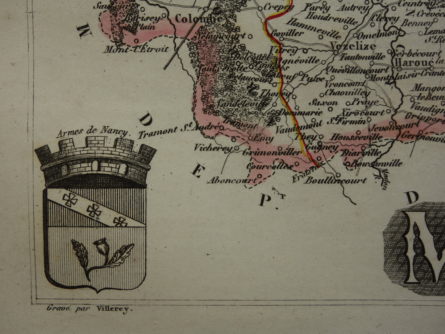 Oude kaart van Meurthe departement in Frankrijk uit 1851 originele antieke landkaart Nancy Lunéville Pont-à-Mousson historische kaarten
