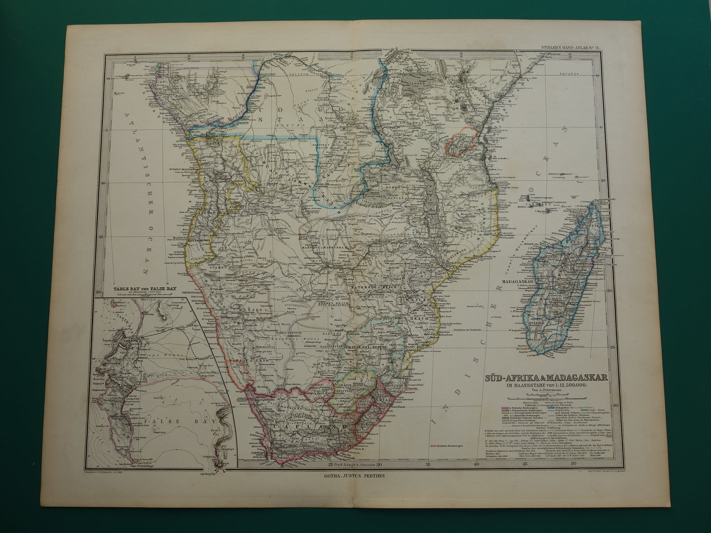 Antieke landkaart van Afrika in 1885 Grote originele 135+ jaar oude kaart van Zuid-Afrika Madagaskar Angola Namibië Botswana Tanzania Congo Mozambique Zambia Route Livingstone Andersson