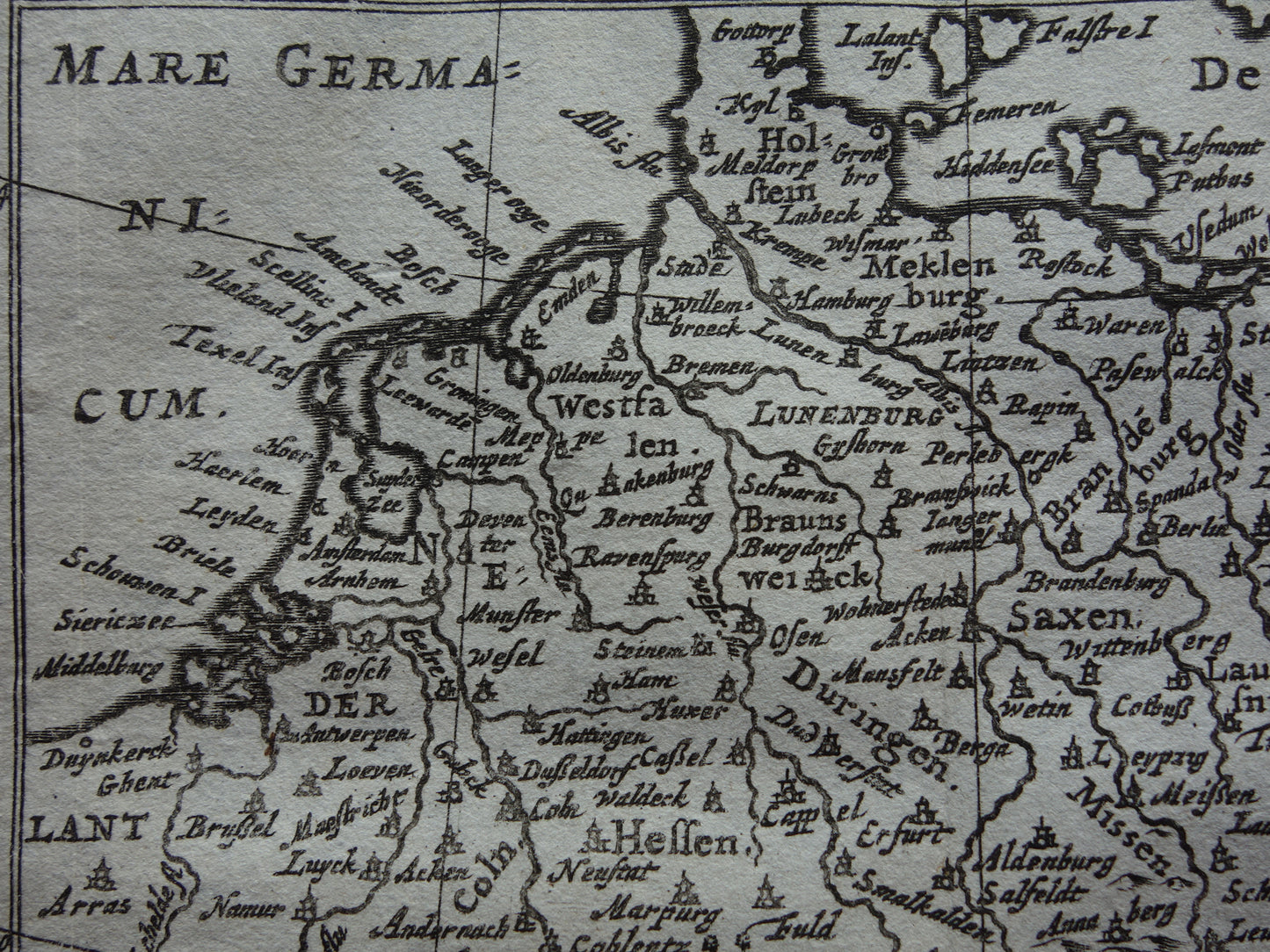 DUITSLAND 360+ jaar oude kaart van Duitsland 1661 originele antieke Nederlandse landkaart zeer klein formaat
