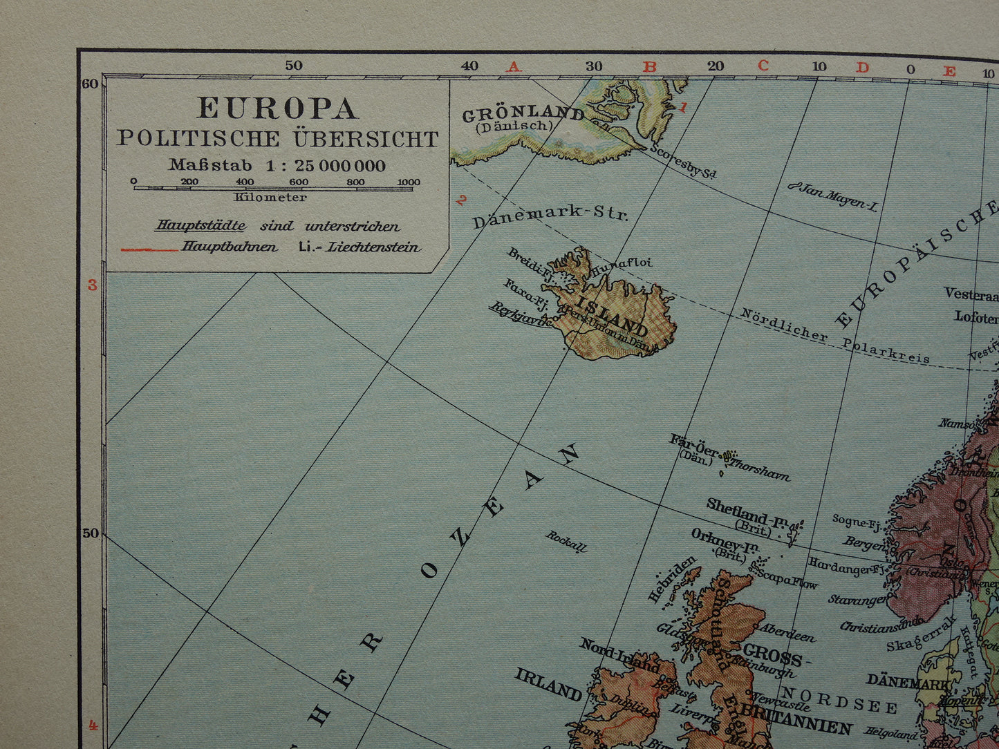 EUROPA Vintage landkaart van Europa uit 1928 originele oude kaart Europa historische kaarten