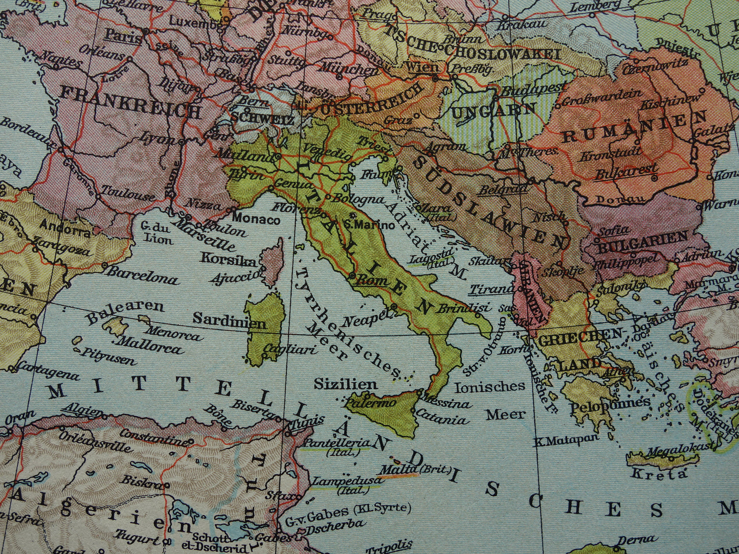 EUROPA Vintage landkaart van Europa uit 1928 originele oude kaart Europa historische kaarten