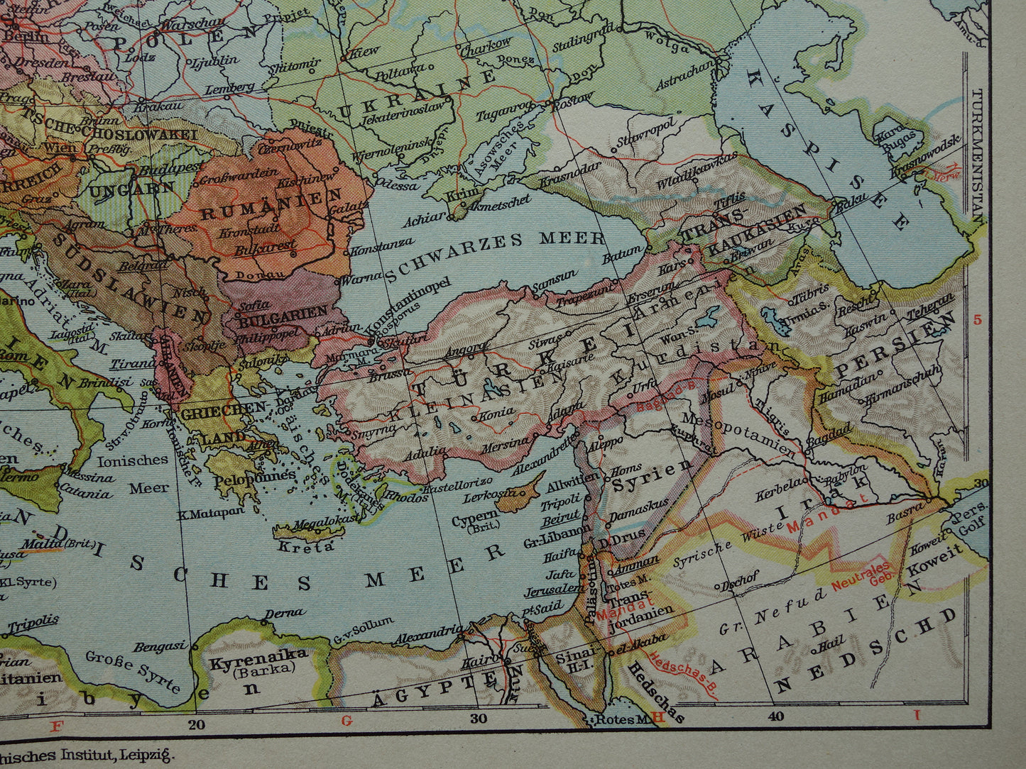 EUROPA Vintage landkaart van Europa uit 1928 originele oude kaart Europa historische kaarten