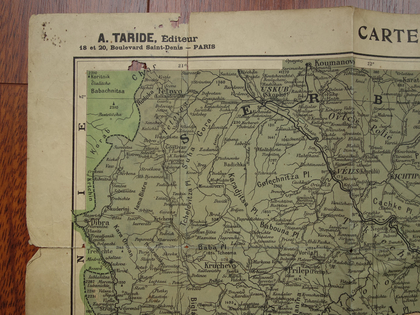 NOORD-MACEDONIE oude landkaart van Griekenland Bulgarije en Noord-Macedonië Grote originele antieke kaart Thessaloniki