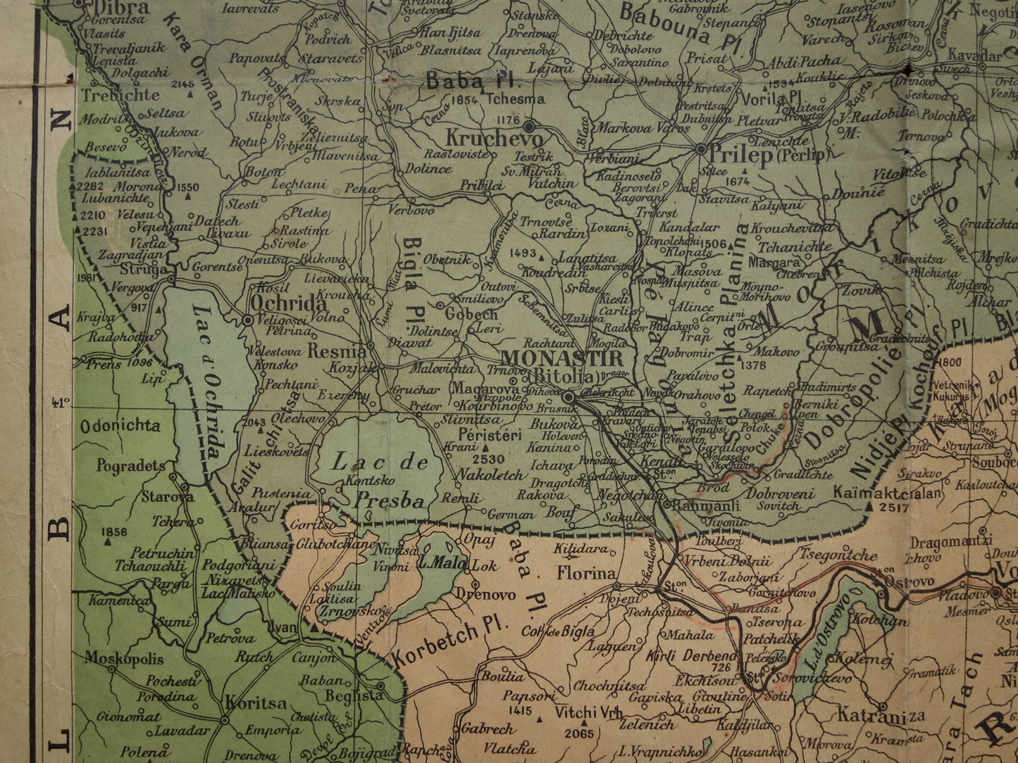 NOORD-MACEDONIE oude landkaart van Griekenland Bulgarije en Noord-Macedonië Grote originele antieke kaart Thessaloniki