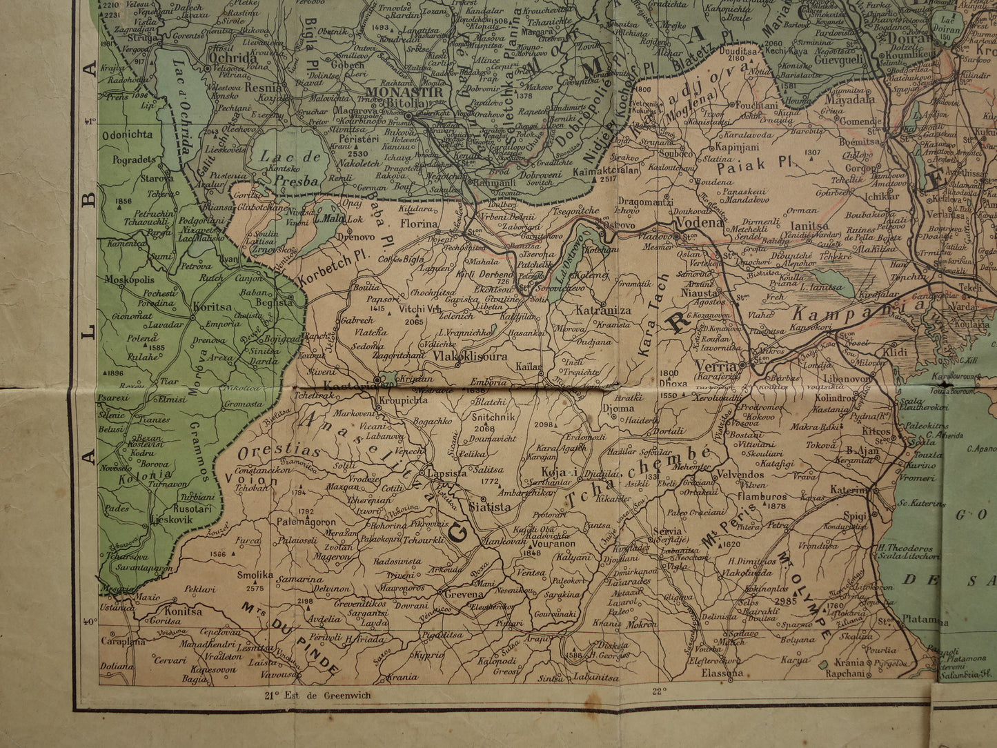 NOORD-MACEDONIE oude landkaart van Griekenland Bulgarije en Noord-Macedonië Grote originele antieke kaart Thessaloniki