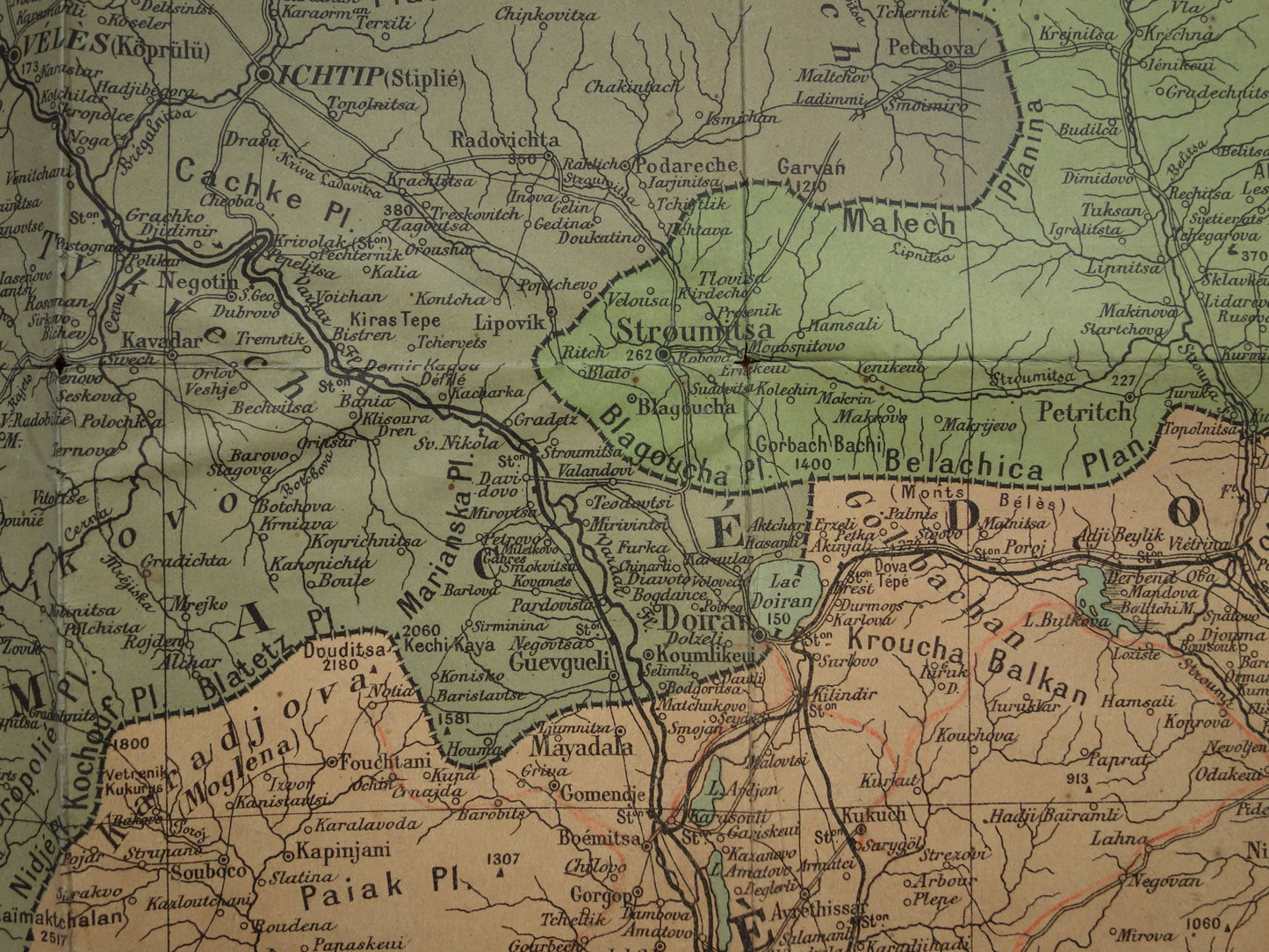 NOORD-MACEDONIE oude landkaart van Griekenland Bulgarije en Noord-Macedonië Grote originele antieke kaart Thessaloniki