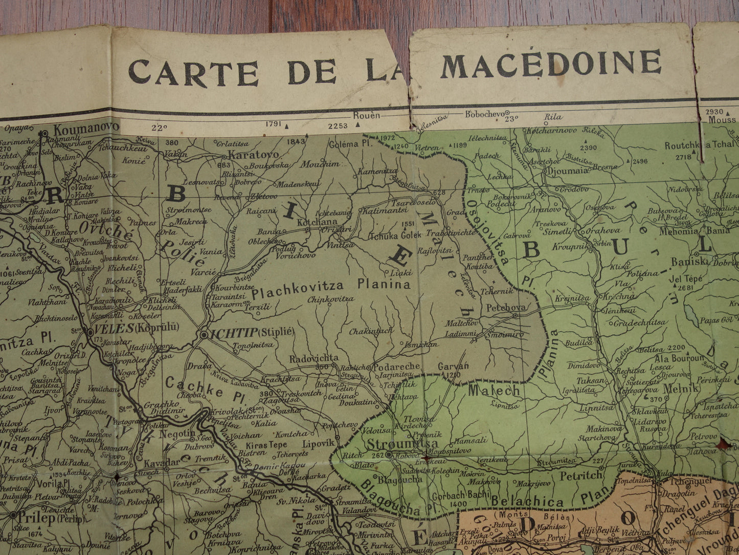 NOORD-MACEDONIE oude landkaart van Griekenland Bulgarije en Noord-Macedonië Grote originele antieke kaart Thessaloniki