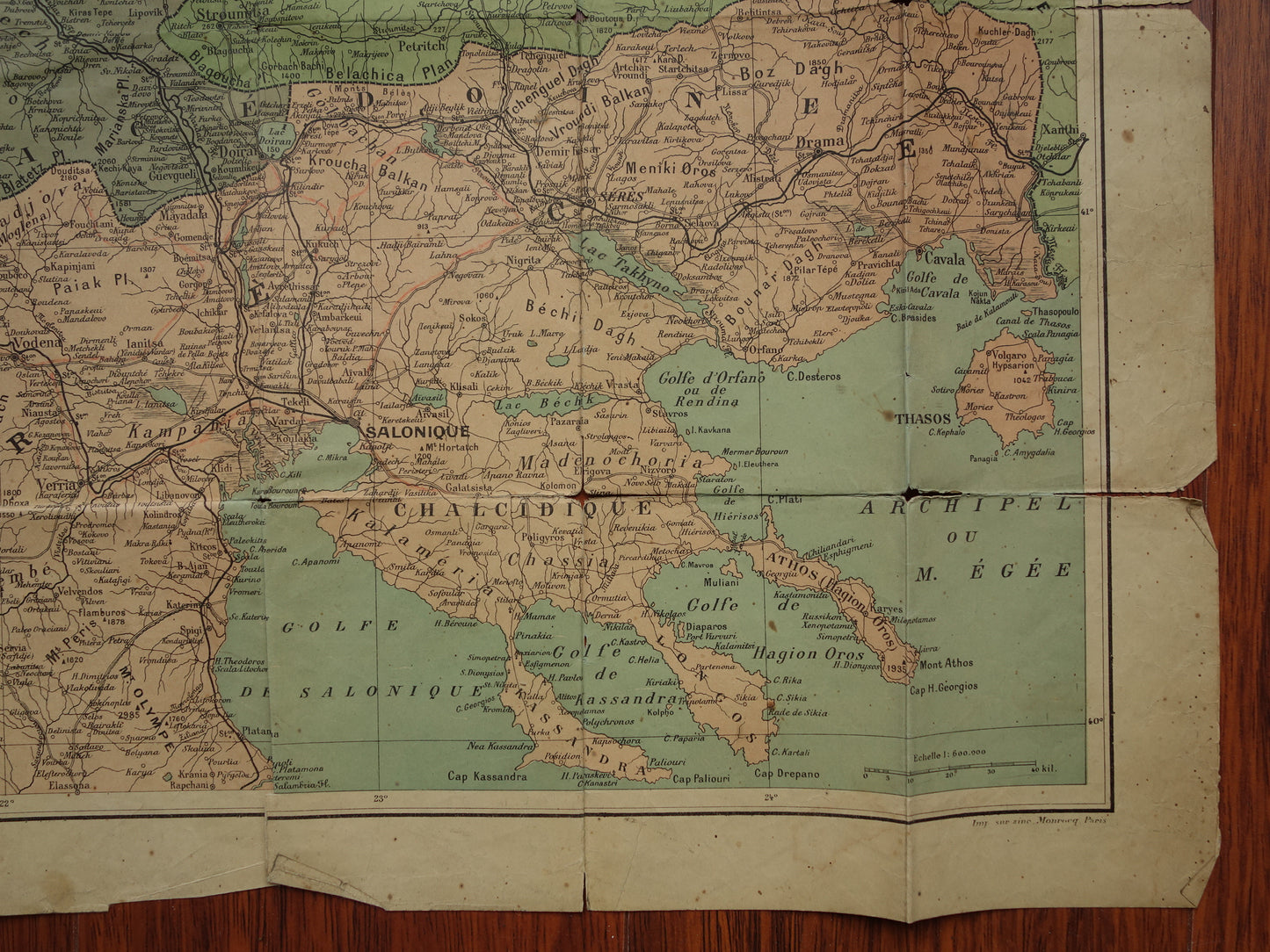 NOORD-MACEDONIE oude landkaart van Griekenland Bulgarije en Noord-Macedonië Grote originele antieke kaart Thessaloniki