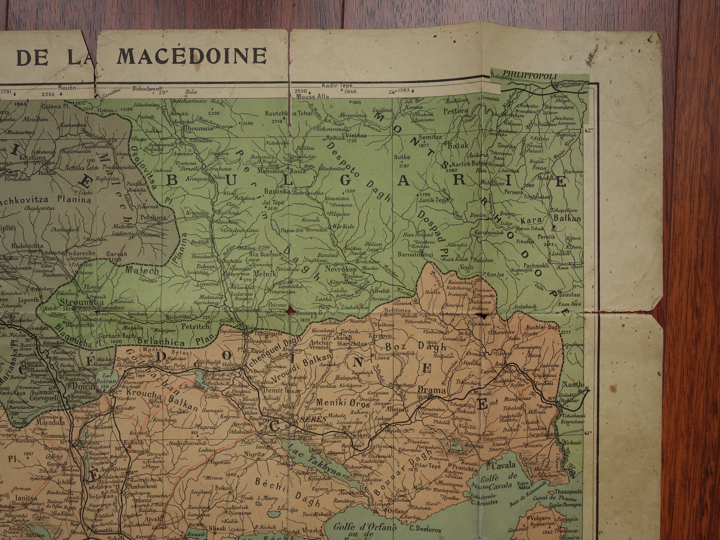 NOORD-MACEDONIE oude landkaart van Griekenland Bulgarije en Noord-Macedonië Grote originele antieke kaart Thessaloniki