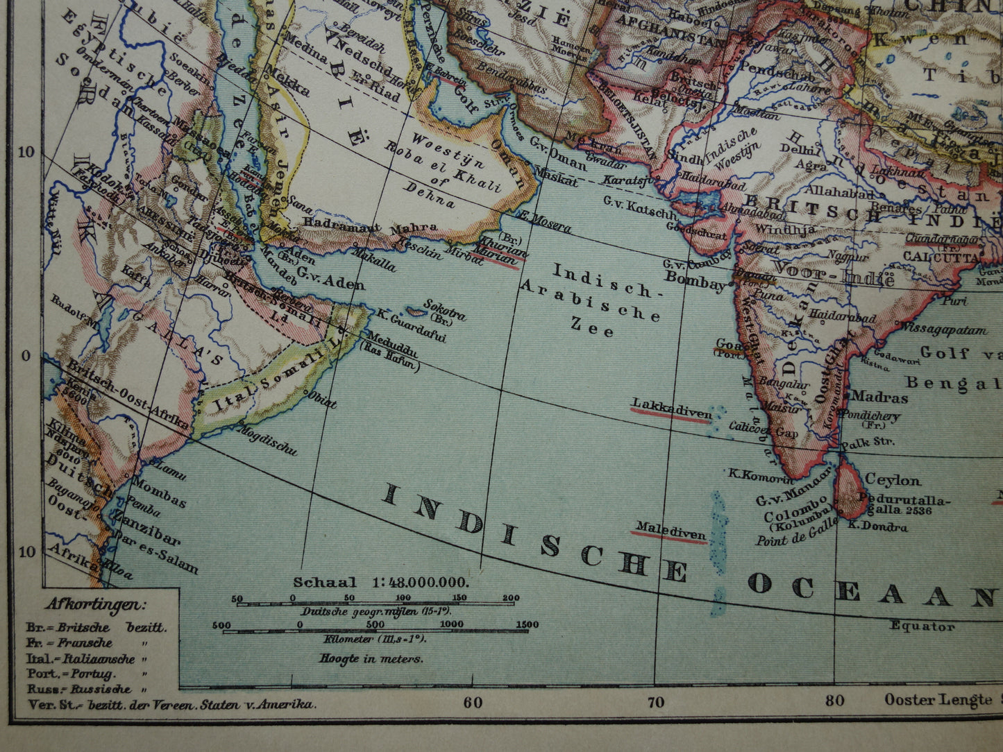 AZIË oude landkaart van continent Azië uit 1905 originele Nederlandse antieke kaart