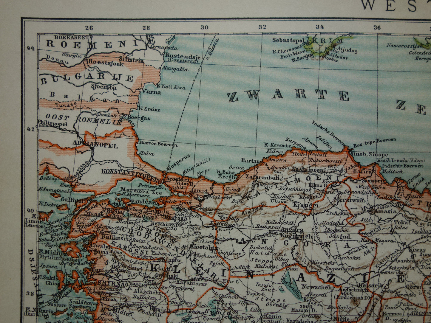 Turkije oude landkaart van Ottomaanse Rijk in Azië uit 1905 originele Nederlandse antieke kaart Turkije