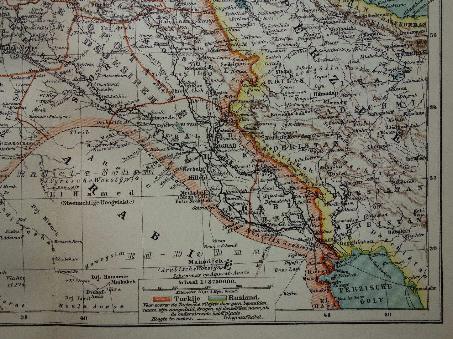 Turkije oude landkaart van Ottomaanse Rijk in Azië uit 1905 originele Nederlandse antieke kaart Turkije