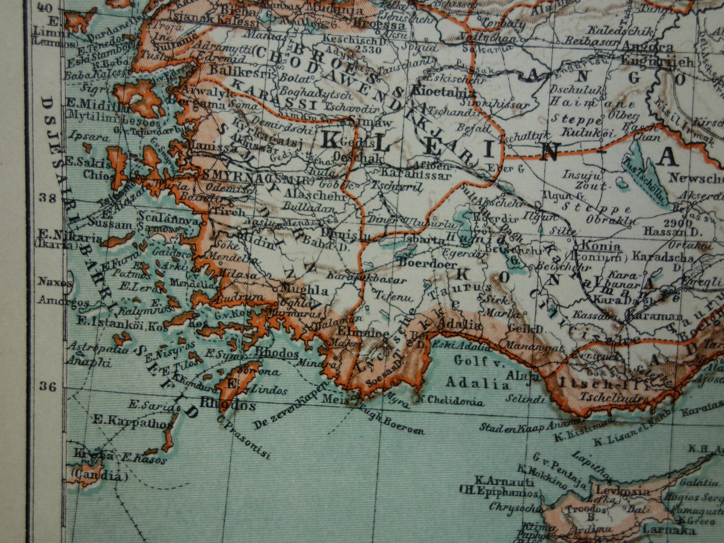 Turkije oude landkaart van Ottomaanse Rijk in Azië uit 1905 originele Nederlandse antieke kaart Turkije