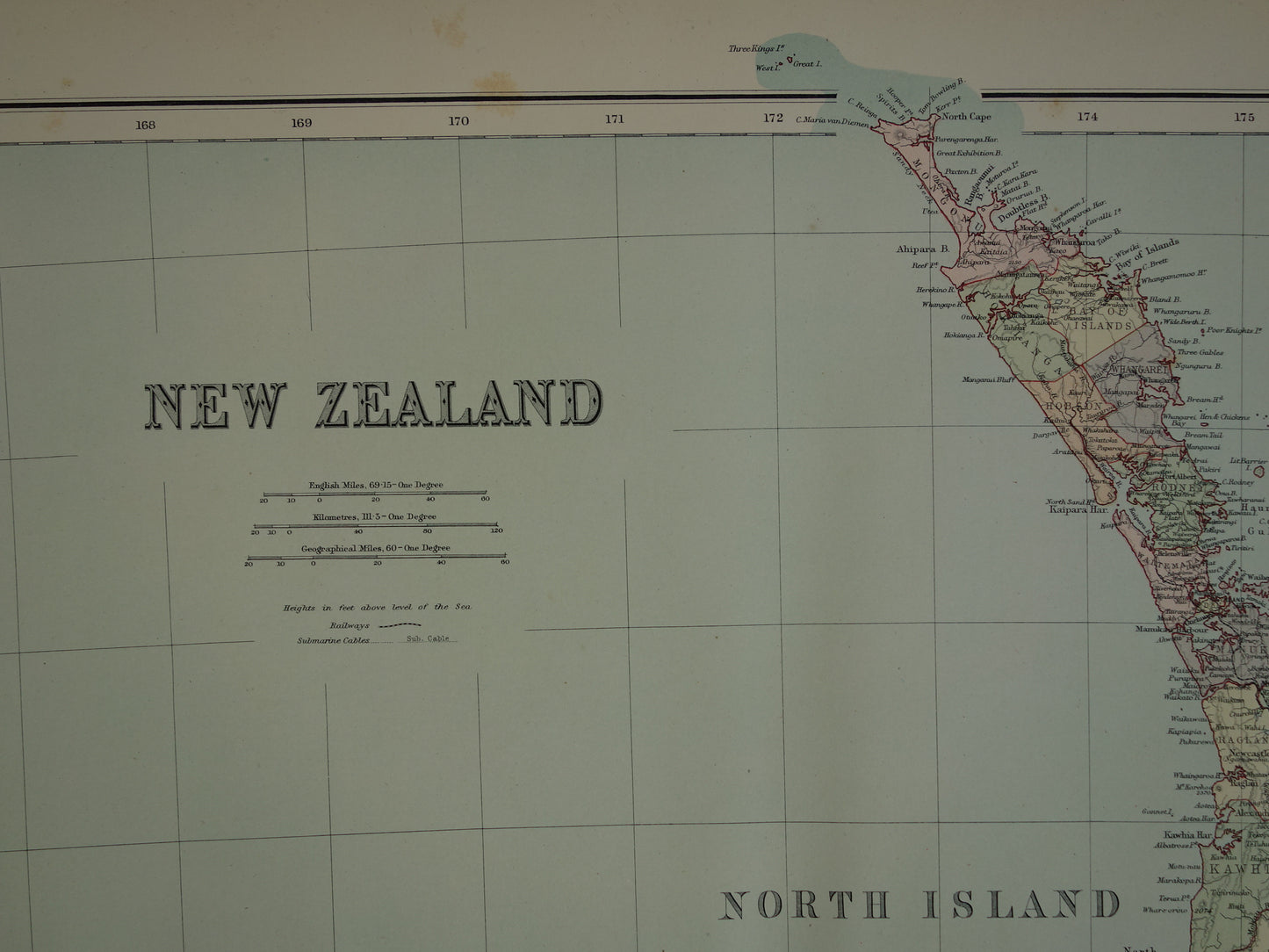 Oude landkaart van Nieuw-Zeeland uit 1890 Mooie origineel antieke kaart New Zealand Vintage landkaarten