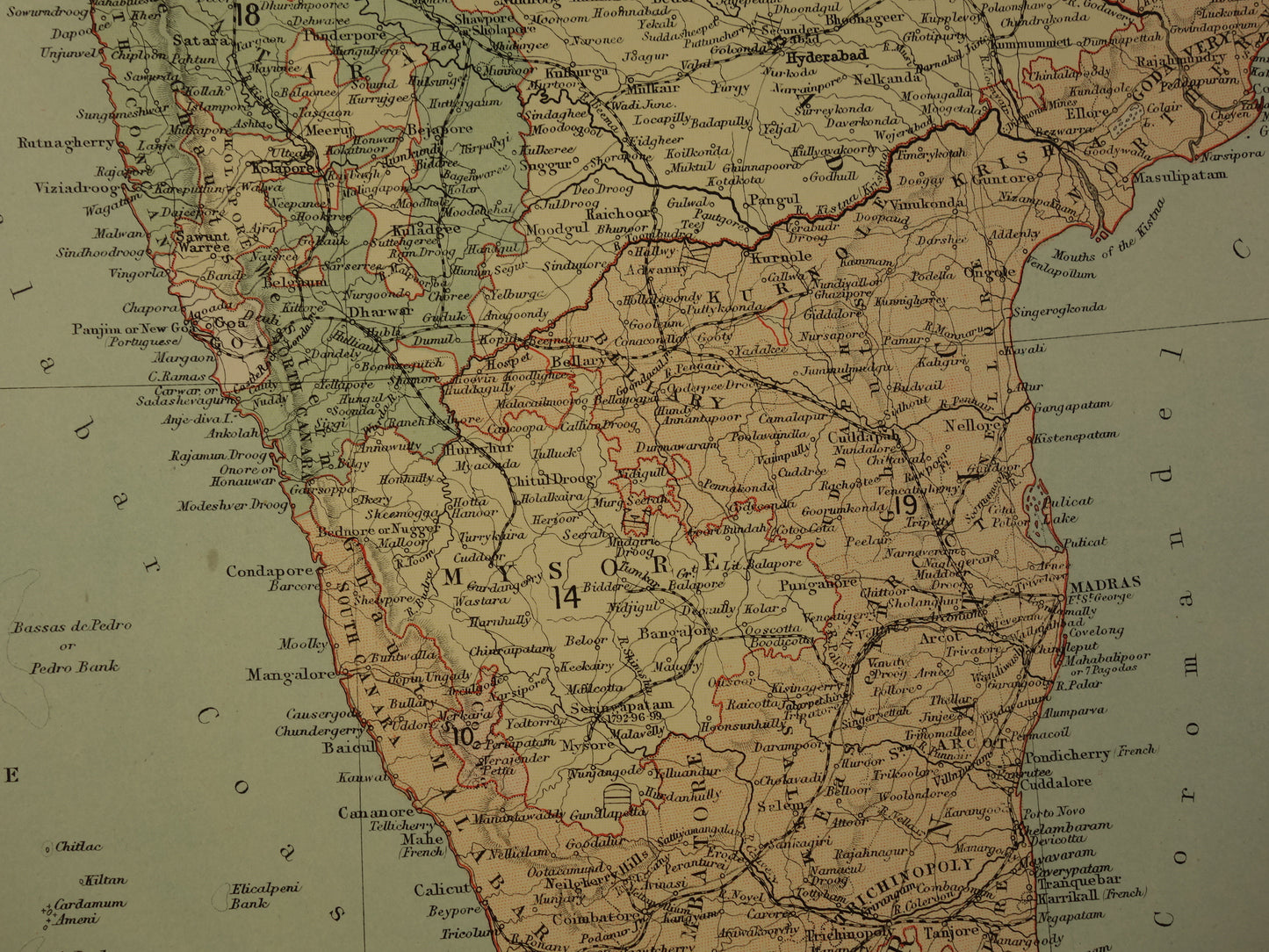 Oude landkaart van India uit 1890 originele Engelse antieke poster Brits India Vintage grote kaart Delhi