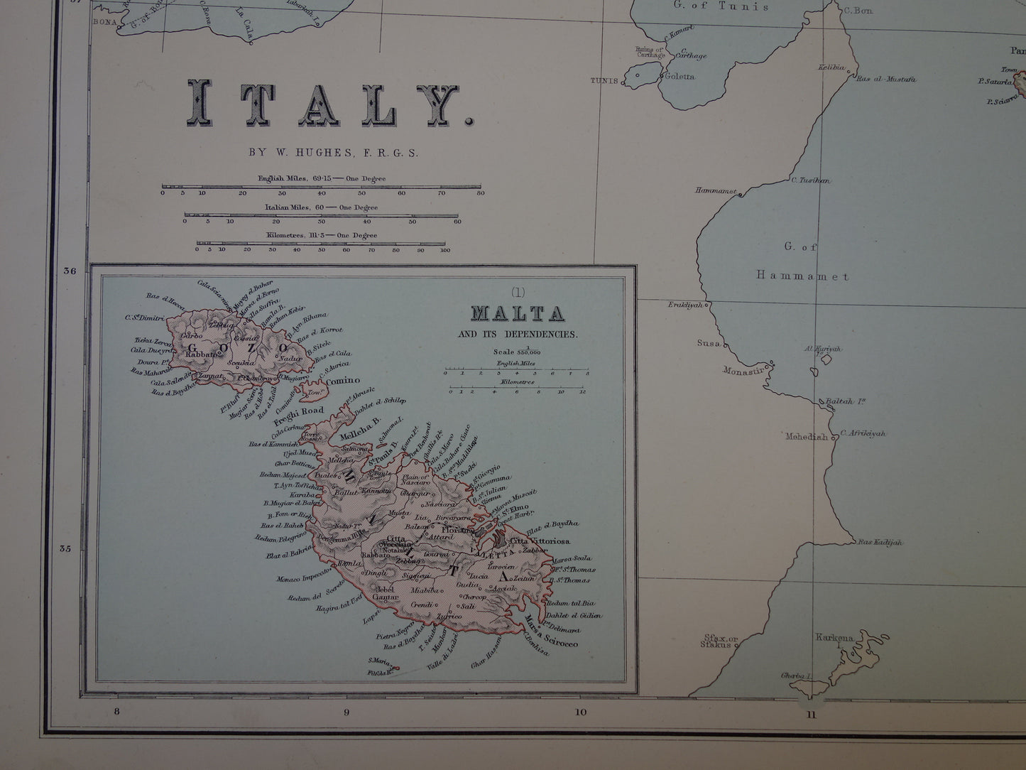 ITALIE oude landkaart van Italië uit 1890 originele zeer grote antieke kaart poster van Italie