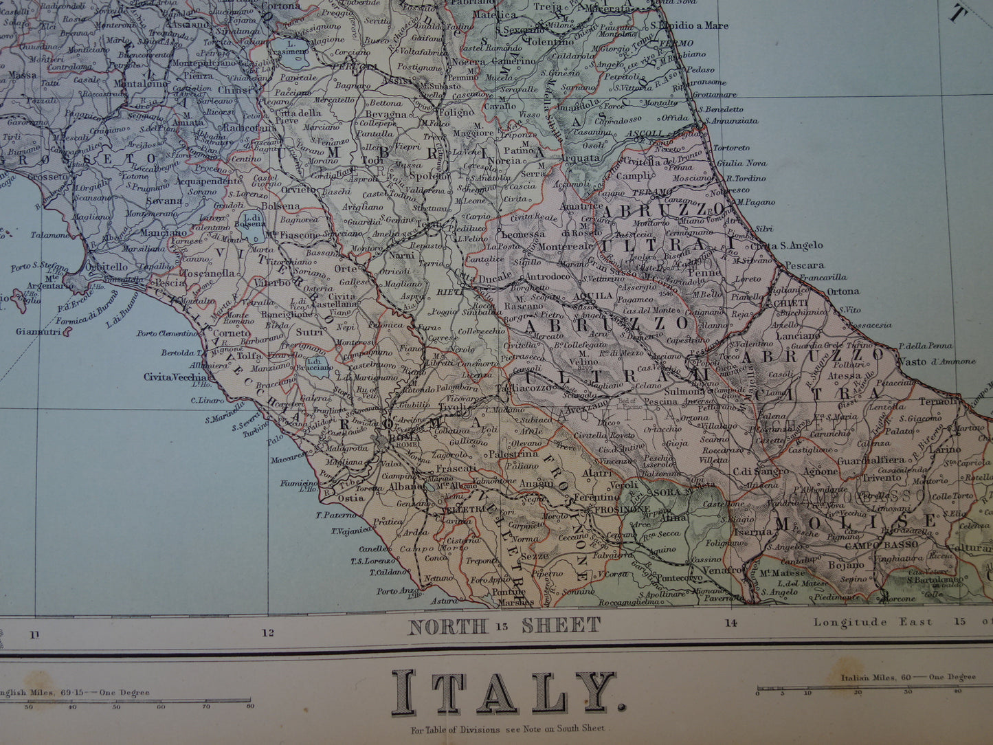 ITALIE oude landkaart van Italië uit 1890 originele zeer grote antieke kaart poster van Italie