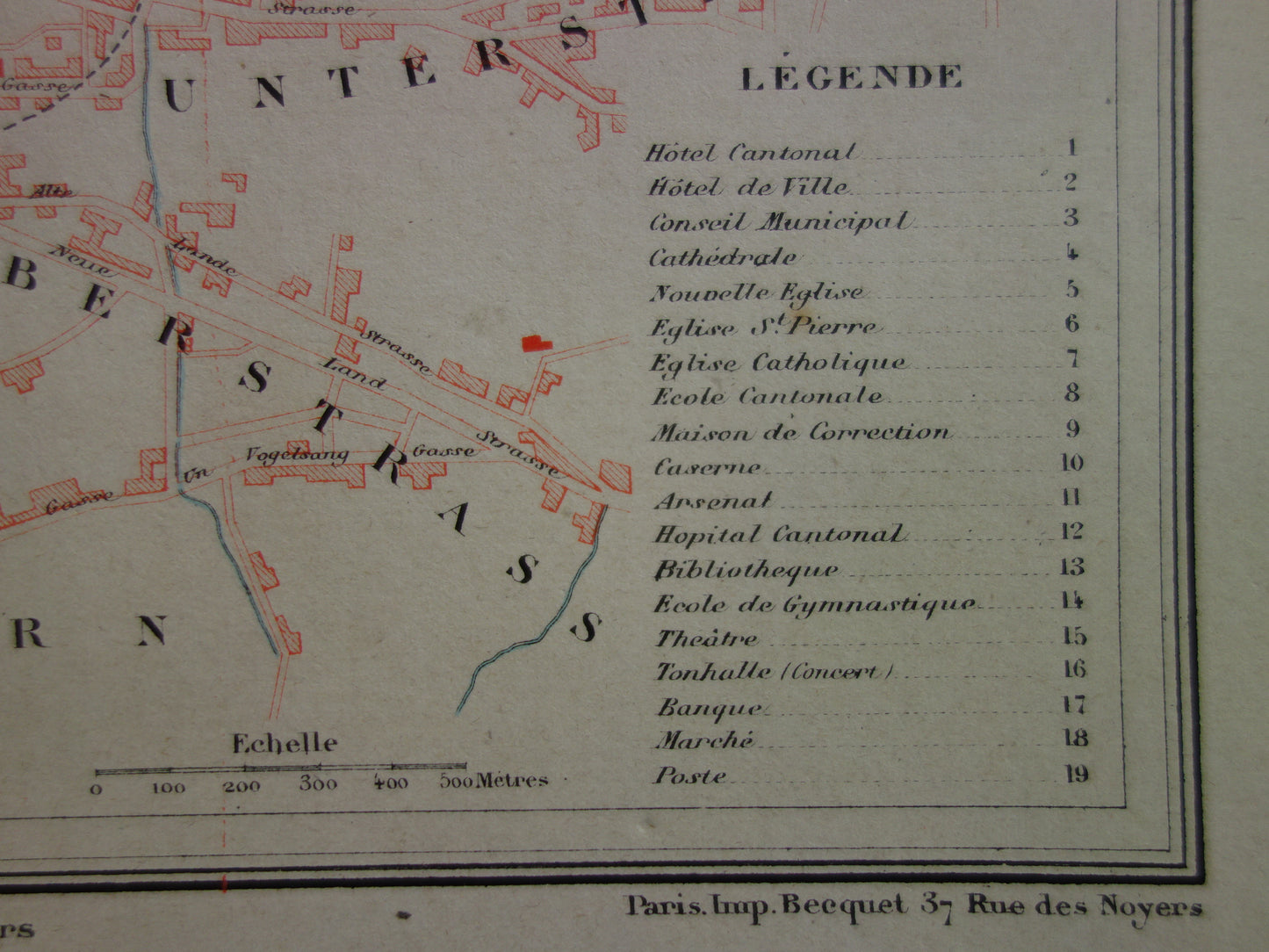 Zürich oude kaart van Zürich Zwitserland uit 1877 originele antieke Franse plattegrond