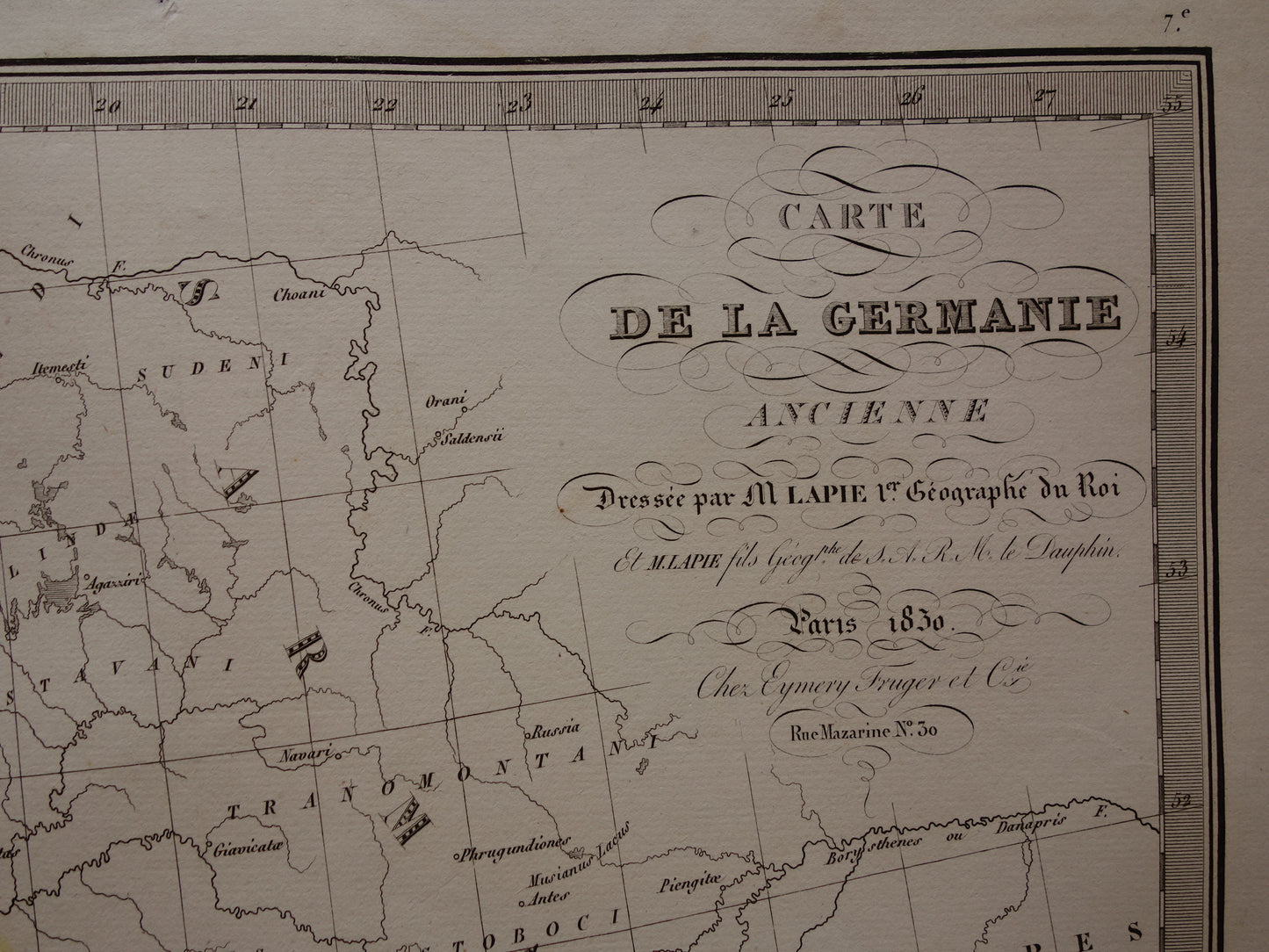 Germanië oude historische landkaart van Duitsland en centraal Europa in klassieke oudheid 1830 originele antieke kaart Dacia Magna Germania