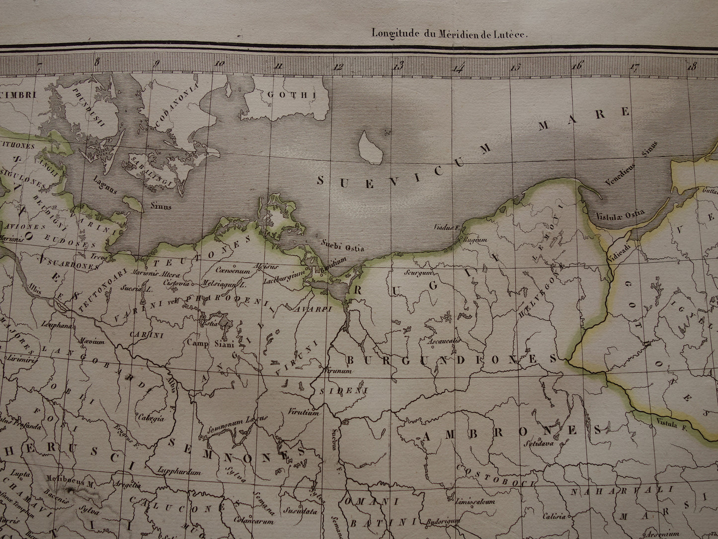 Germanië oude historische landkaart van Duitsland en centraal Europa in klassieke oudheid 1830 originele antieke kaart Dacia Magna Germania