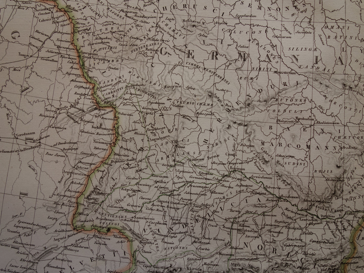 Germanië oude historische landkaart van Duitsland en centraal Europa in klassieke oudheid 1830 originele antieke kaart Dacia Magna Germania