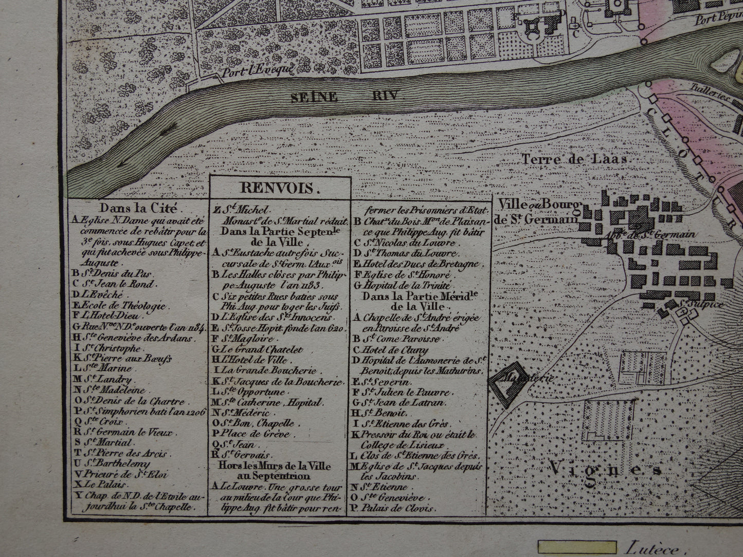 170+ jaar oude kaart van Parijs in het jaar 1223 Originele antieke geschiedeniskaart historische plattegrond