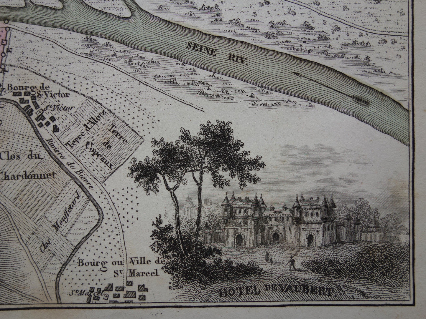 170+ jaar oude kaart van Parijs in het jaar 1223 Originele antieke geschiedeniskaart historische plattegrond