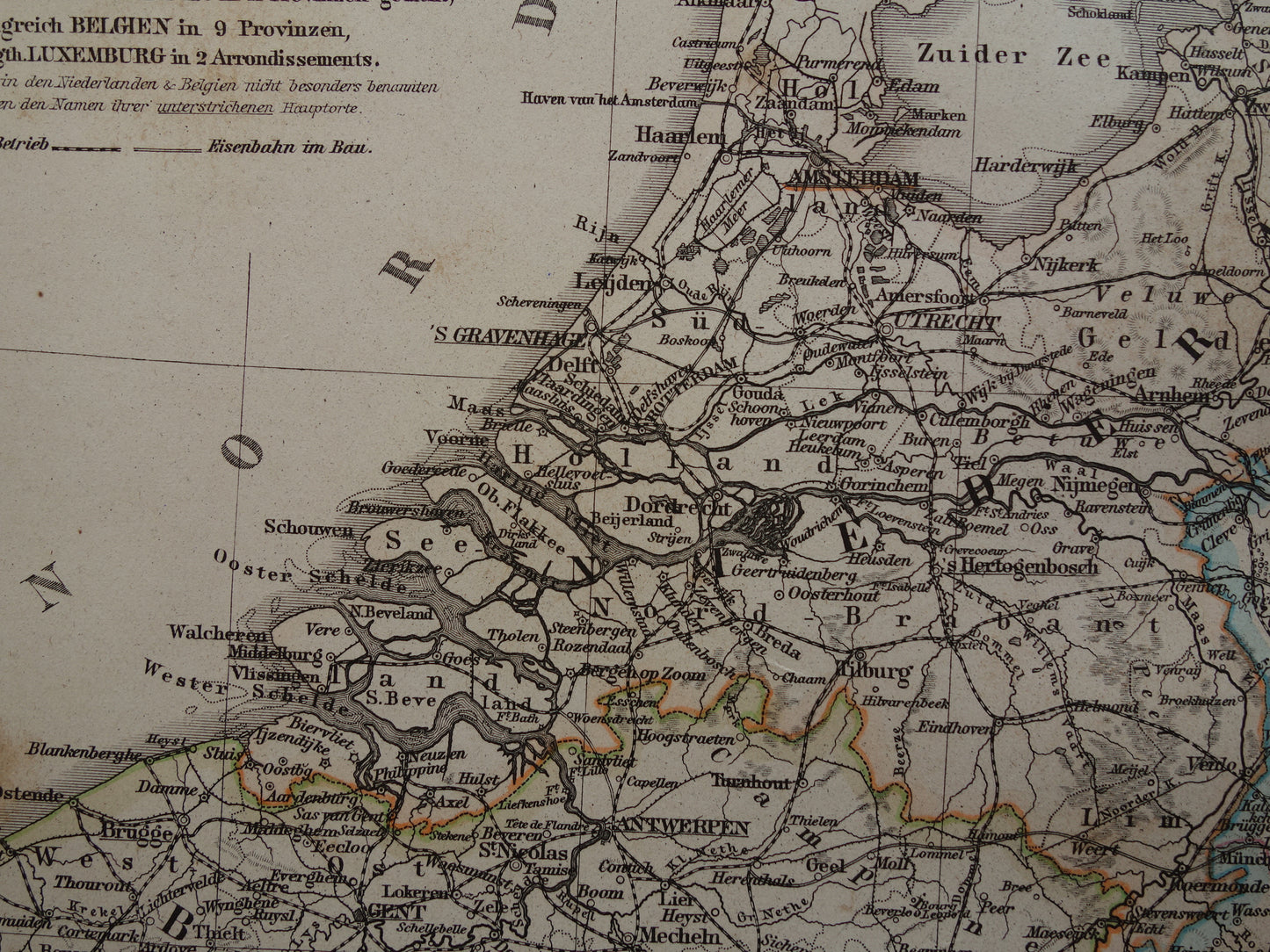 Antieke landkaart van Nederland België en Duitsland originele 145+ jaar oude kaart Holland vintage kaarten