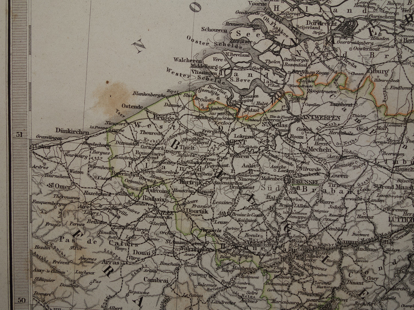 Antieke landkaart van Nederland België en Duitsland originele 145+ jaar oude kaart Holland vintage kaarten