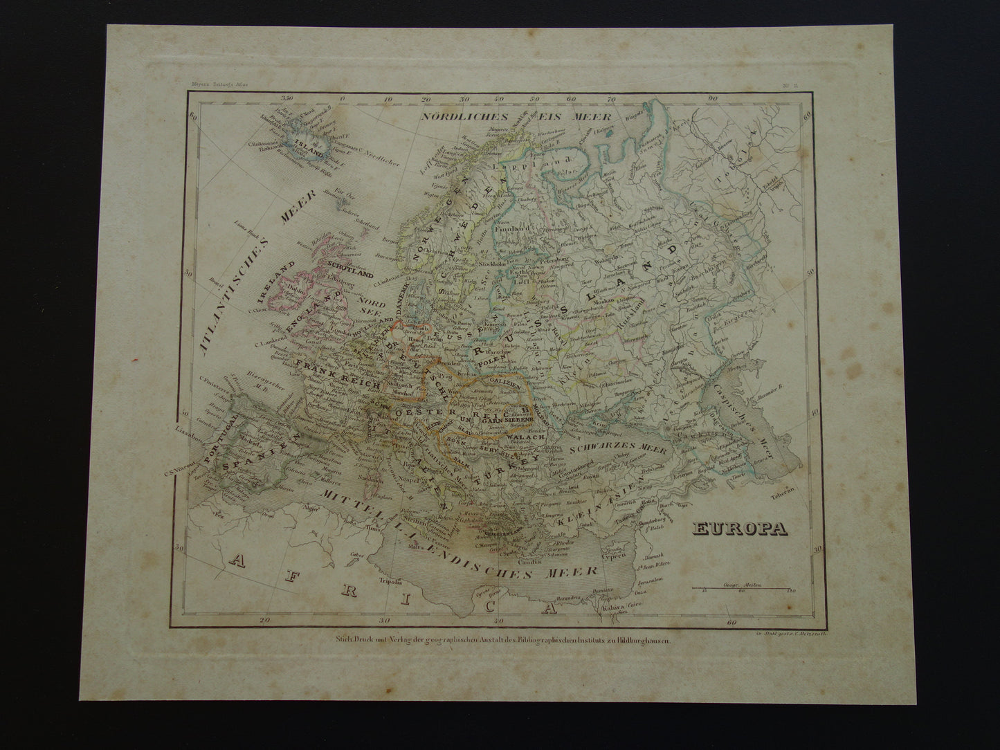 Kaart van Europa in 1849 antieke landkaarten te koop