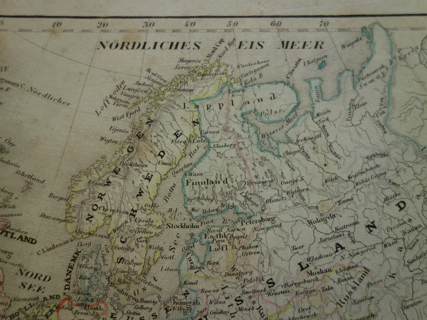 EUROPA oude kaart van Europa in 1849 originele antieke Duitse landkaart Duitsland Engeland Frankrijk vintage print continent