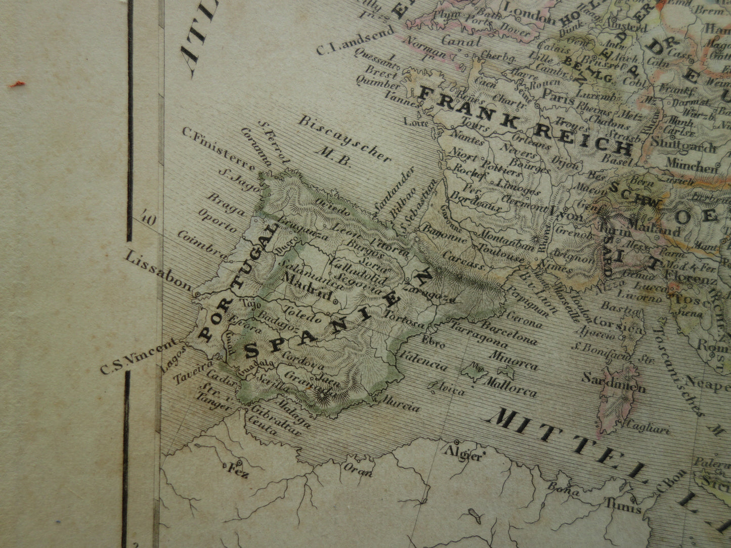 EUROPA oude kaart van Europa in 1849 originele antieke Duitse landkaart Duitsland Engeland Frankrijk vintage print continent