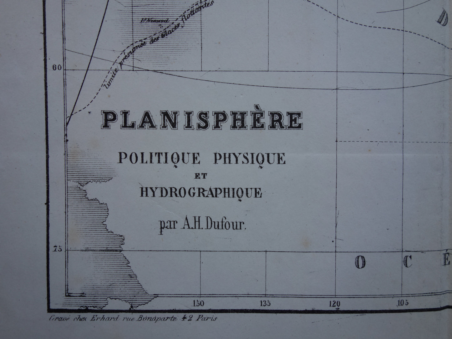 Oude wereldkaart uit 1858 originele antieke handgekleurde Franse landkaart