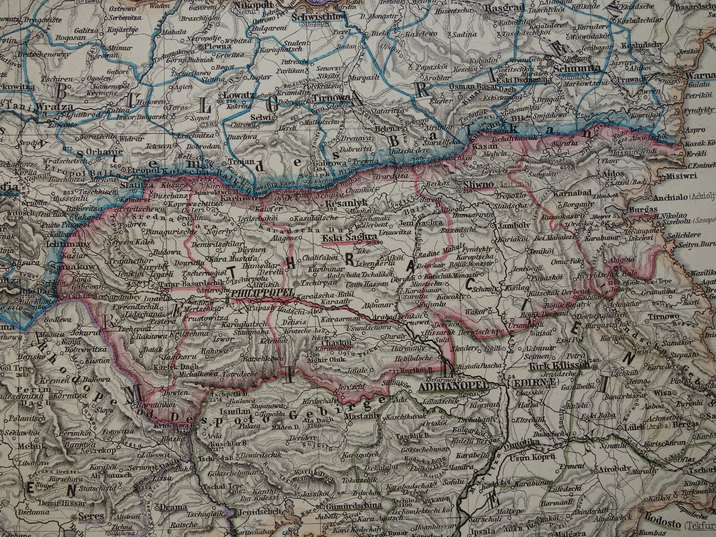 Antieke kaart van de Balkan uit 1886 originele vintage landkaart Bosnië Koninkrijk Servië Roemenië Bulgarije vorstendom Walachije Montenegro