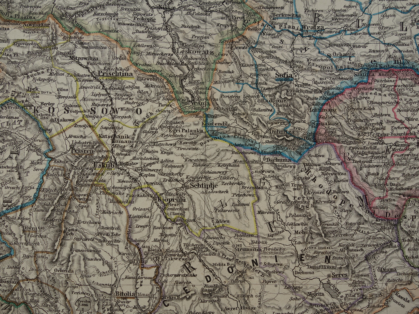 Antieke kaart van de Balkan uit 1886 originele vintage landkaart Bosnië Koninkrijk Servië Roemenië Bulgarije vorstendom Walachije Montenegro