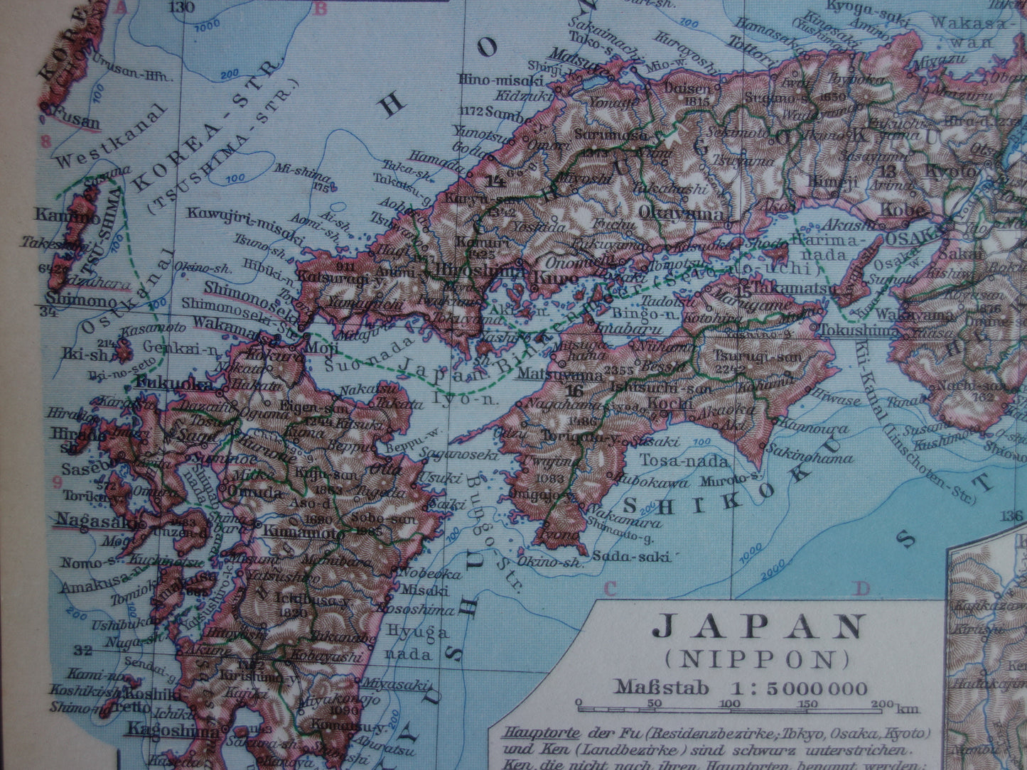 JAPAN oude gedetailleerde kaart van Japan uit 1928 originele vintage landkaart Tokio Koerilen Hokkaido