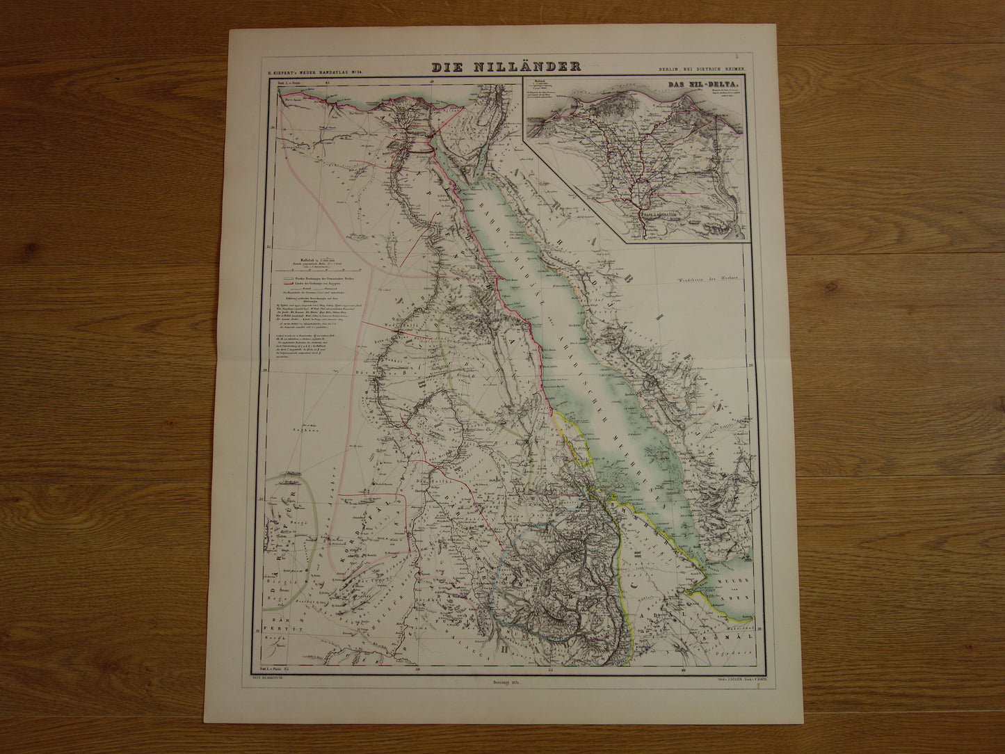 EGYPTE oude kaart van Rode Zee gebied Grote antieke landkaart Sudan, Djibouti, Ethiopië en Saoedi-Arabië met jaartal - vintage poster Afrika 1874