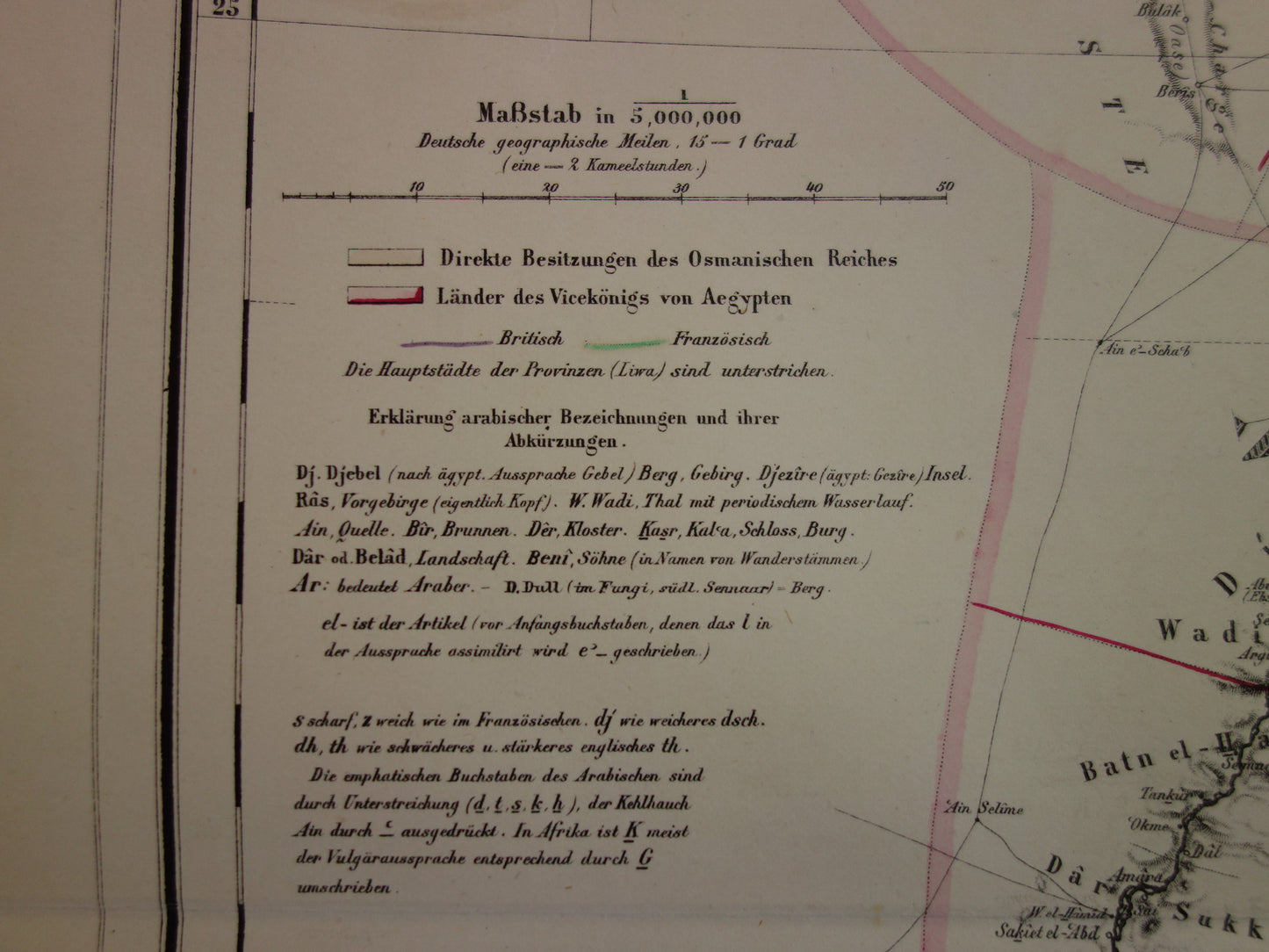 EGYPTE oude kaart van Rode Zee gebied Grote antieke landkaart Sudan, Djibouti, Ethiopië en Saoedi-Arabië met jaartal - vintage poster Afrika 1874